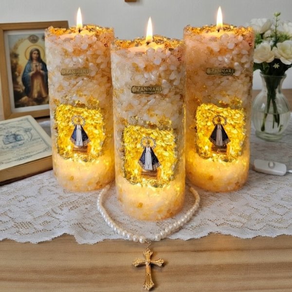 Conjunto de 3 Velas Sagradas Douradas